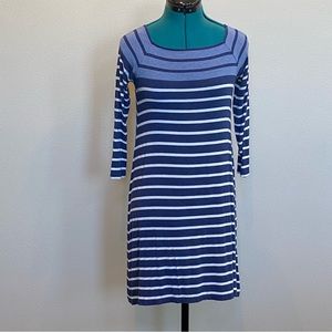 Max Studio 3/4 Sleeve Square Neck Dress Dark/Light Blue & White Stripes